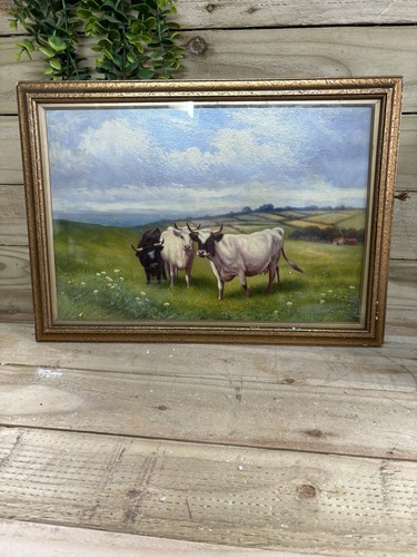 Grazing cattle oil board by - grazing,
