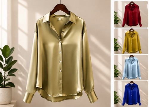 Womens satin silk plain shirt - womens,