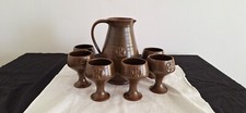 BOLINGEY PERRANPORTH STUDIO POTTERY CORNWALL SET 6 JUG / PITCHER WITH 6 GOBLETS