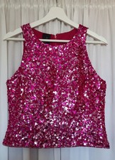 DESIGNER- AS BY RONALD JOYCE-100% SILK-SIZE UK 12-PINK-SEQUIN-OCCASION VEST TOP