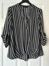 Ladies Papaya Matalan Black/White Striped Blouse - Size 16