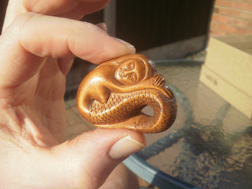 Hand carved wood netsuke - wood,