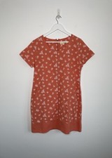 Alice Collins Cotton Linen Shift Dress Tunic Pockets Coral Orange UK 12 Holiday