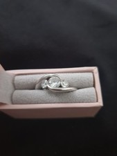 QVC Diamonique Sterling Silver Trilogy 3 Stone Ring Size L Modern Twist Bypass