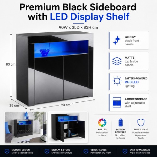 Black sideboard cabinet - black, with