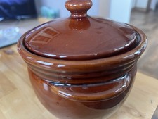 Vintage Treacle Glazed Denmead Pottery Storage/ Serving Pot & lid  1.5 Pint