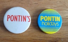 X2 Vintage PONTINS Holidays Pin Tin Lapel Badges