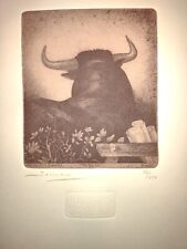 Grabados Somera signed limited edition etching Sepia b/w Flamenco Spanish Bull