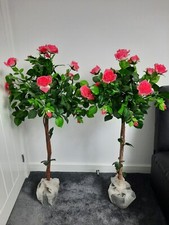 Large Artificial Rose Tree in Pot Fake Flowering Plant Outdoor Home Office Decor