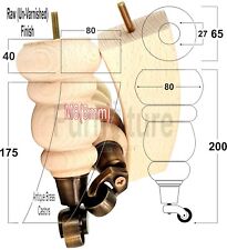 2x Furniture Castor Legs & 2x Curved Solid Wooden Feet M8 Chairs Sofa 200mm High