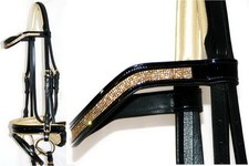 FSS VIBRANT 5 Row Tiny TOPAZ Crystal Bling PEARL GOLD PIPING Comfort Bridle GLOS