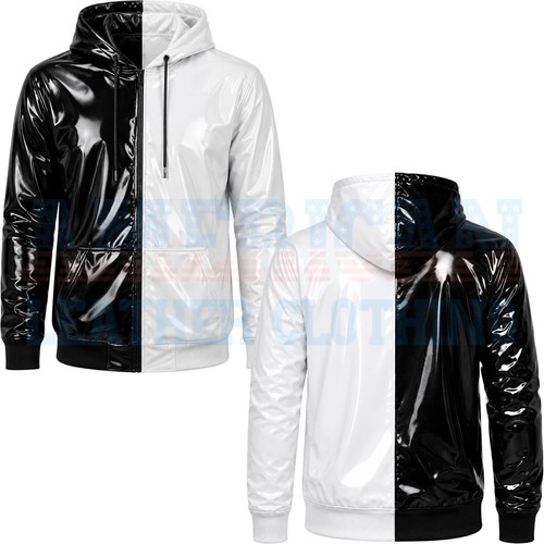 Glossy black white pvc hooded - black,