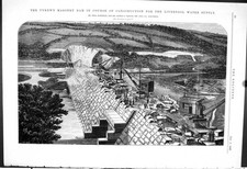 Old Print 1887 Vyrnwy Masonry