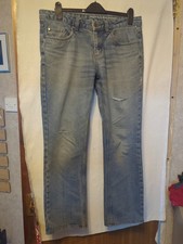 Mens Blue Denim Jeans By Livergy Size 34" Waist Leg 32" Ripped Leg Soft Denim