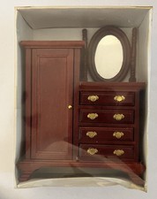Dolls House Mahogany Combination Wardrobe Chest of Drawers with Mirror 1.12