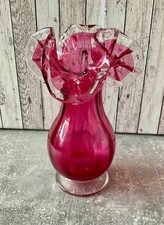 LARGE CRANBERRY GLASS RUFFLED