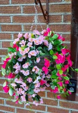 Artificial Hanging Basket Flowers Plants Trailing Grass Ivy Leaf Fern Foliage