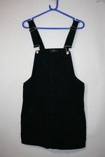 SIZE LARGE BERSHKA BLACK CORD DUNGAREE DRESS  8507