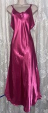 VTG SEXY M L Raspberry DEIDRE Satin Nightgown Negligee Gown w ROSETTE Hong Kong