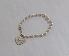 Vintage 1954 Heart & Graduated Pearl Charm w/12KT Goldfill 7.5" Bracelet