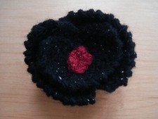 Black Poppy Brooch Pin Knitted