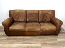 SOFA 3 Seater Toffee Brown Real Leather Sewn In Cushions Removable Wooden Feet