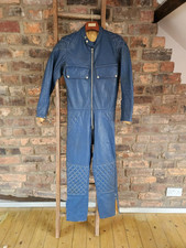 1960s Motorcycle Full Leathers Race Suit Petrol Blue Vintage Original XS