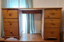 Vintage Pine Twin Pedestal Dressing Table Writing Desk with drawers