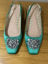 Zara Green Satin Diamanté Shoes 40