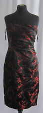 Kate Cooper Women's Strapless Dress Black & Red Blossom Pattern Design Size 12