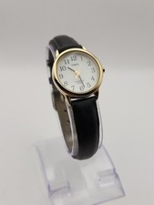 Timex Indiglo Gold Tone Quartz Watch Black Leather Strap WR 30M Working