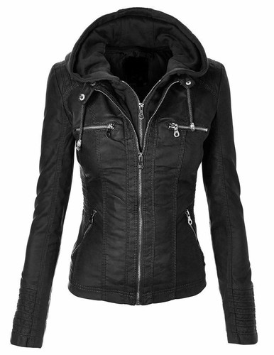 New women black biker hooded - women,