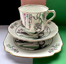 Art Deco,Vintage Standard China "Pagoda" Tea Trio,Teacup,Saucer & Plate**🌸💚🖤
