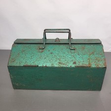 Vintage Metal Toolbox 14" Lunch Box Type Green Handle And Tray Lockable Free P&P