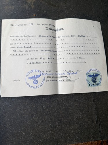 1937 german death certificate - 1937,