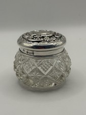 Antique Levi & Salaman? BIRMINGHAM Sterling Silver & Cut Glass VANITY JAR 1925