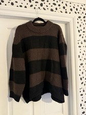 ASOS Drop Hem Black/Brown Stripe Knitted Jumper Size M 12-14