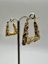 9CT YELLOW GOLD HALLMARKED VICTORIAN SMALL SQUARE CREOLE HOOP EARRINGS