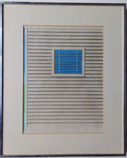 NORMAN STEVENS RA 1937-1988 RARE SIGNED MIXED MEDIA DRAWING 'WINDOW BLIND' 1968