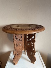 Wooden Occasional Table Indian Hand Carved - Decorative Legs & Inlaid Top