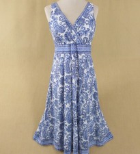 Anokhi For East Dress Blue & White Paisley Cotton Size 10 Midi Calf Length VGC