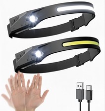RECHARGEABLE 230°  COB LED Head Torch/Headlamp with Sensor for Running, Camping