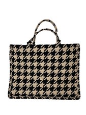 H&M HOUNDSTOOTH TOTE BAG JACQUARD WEAVE COTTON HANDBAG LARGE