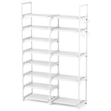  Shoe Rack, Tall Metal Shoe Rack Organizer for Entryway Closet Garage, 8 White