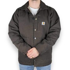 Carhartt Sherpa-Lined Duck Chore Ranch Jacket, Brown, Relaxed Fit, Medium  CB487
