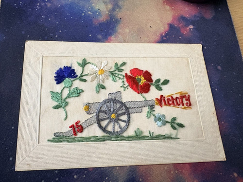 Ww1 hand embroidered silk - hand,