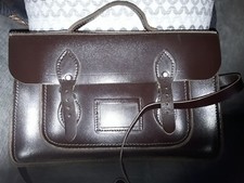 Vintage Dark Brown Leather School Satchel With Strap