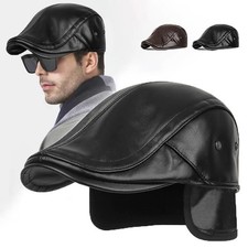 Mens Leather Flat Cap Cabbie Gatsby Baker Boy Beret Golf Newsboy Ivy Cap Winter