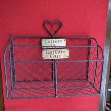 Wire letter rack “letters in “, “letters out” 26x22cm Hang/stand Wall heart love