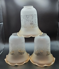 3 x Frosted Floral Etched Tulip Ruffled Art Nouveau style Glass Light Shade C